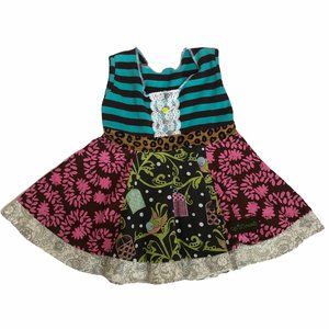 BOUTIQUE QUIRKY THREADZ STRIPED FLORAL TWIRL DRESS